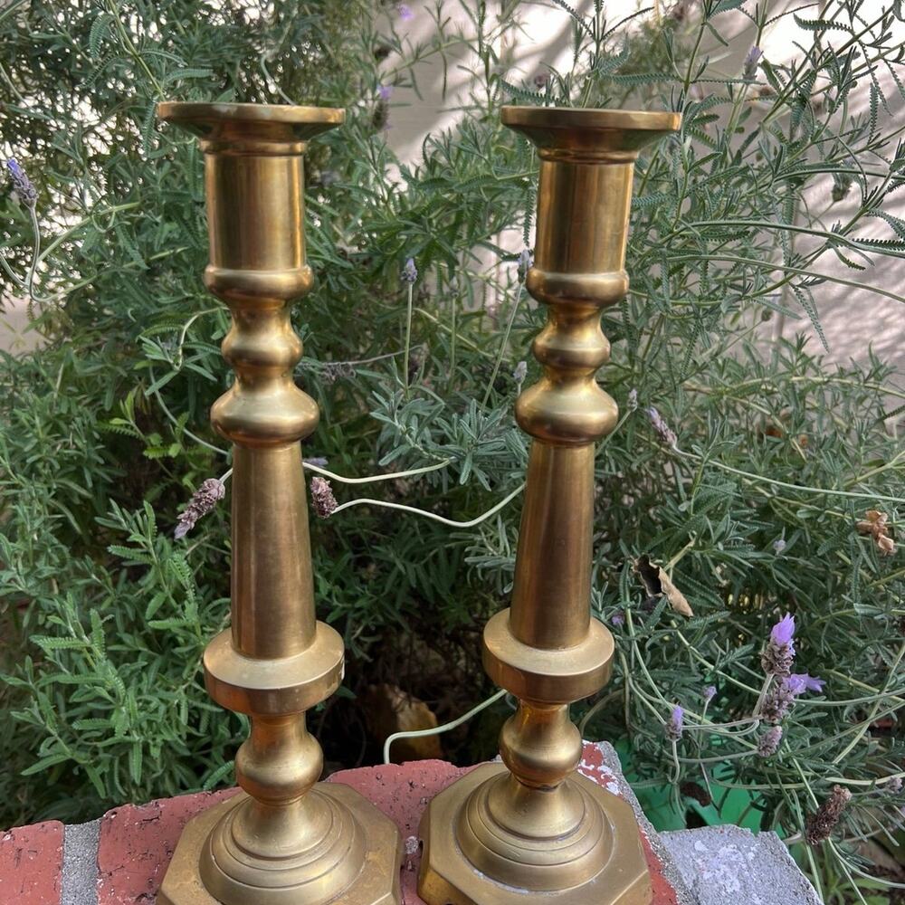 14” Brass candlestick holders